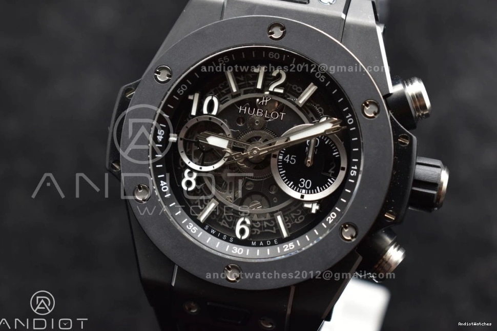 Full Best Big A on Bang Black Edition Hublot Skeleton BestValue 1:1 Black Strap 893 ZF Rubber Dial Unico 1117